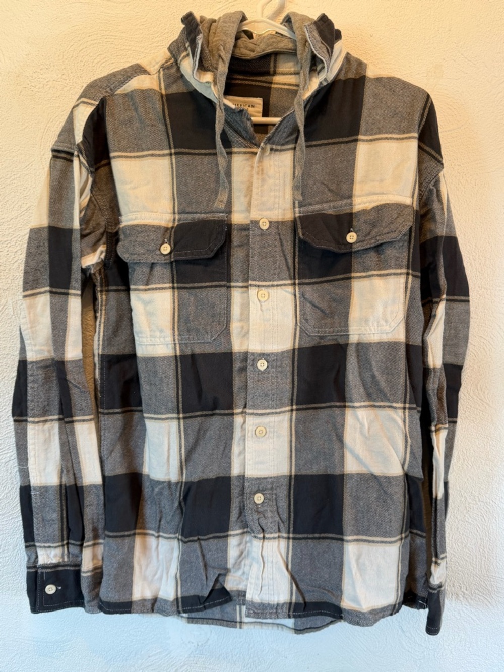 American Eagle Button Up Flannel with Removable Hood, size XS